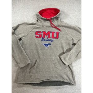 Colosseum SMU Mustangs Funnel Neck Hoodie Gray Red Womens Large NCAA 2101